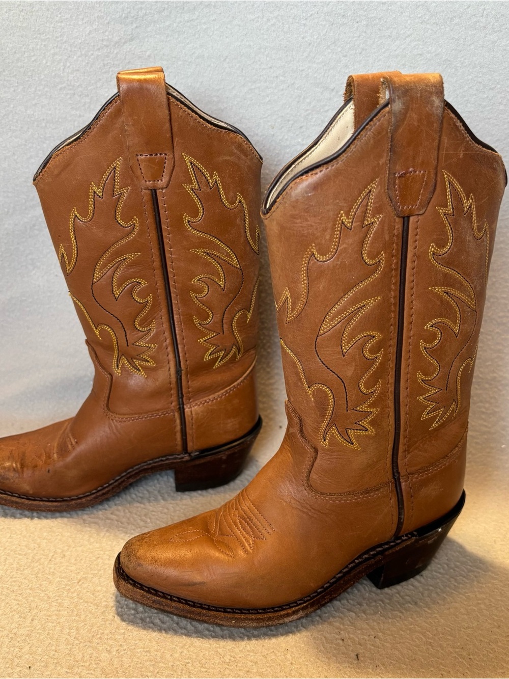 Old West Children’s Snip Toe size 10.5-D Western Leather Cowboy Boots Tan CF8229